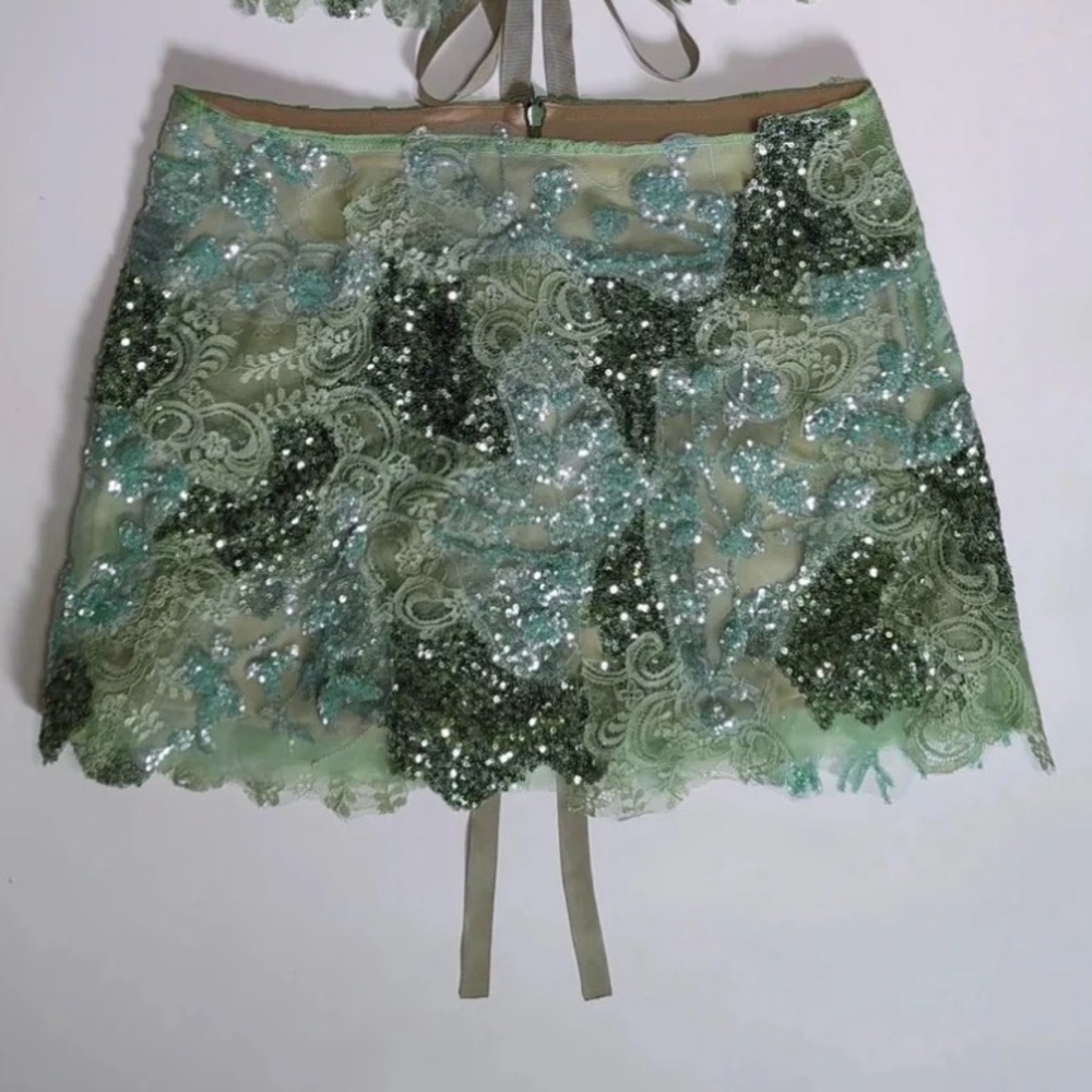 Kristin Mallison green sequin and lace skirt